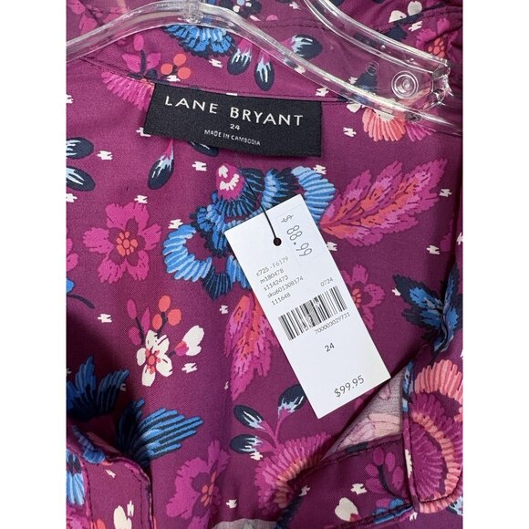 New Lane Bryant Shirt Dress Womens Plus 24 Floral Bird Print Cottagecore Coastal - Picture 6 of 8